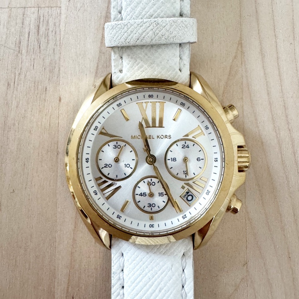 Michael Kors Bradshaw Chronograph Watch – Gold & White | 35mm - Picture 9 of 10